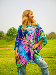 Festival Spirit Poncho Hand Dyed Tunic Kaftan Blouse Oversize Top