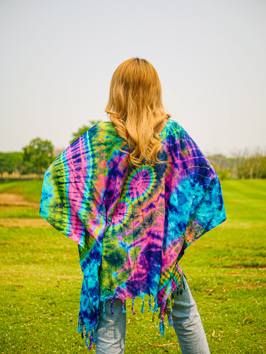 Festival Spirit Poncho Hand Dyed Tunic Kaftan Blouse Oversize Top