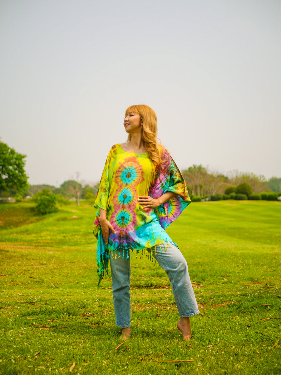 T0362- Hand Dyed Tunic Boho Kaftan Blouse Hippie Oversize Tops