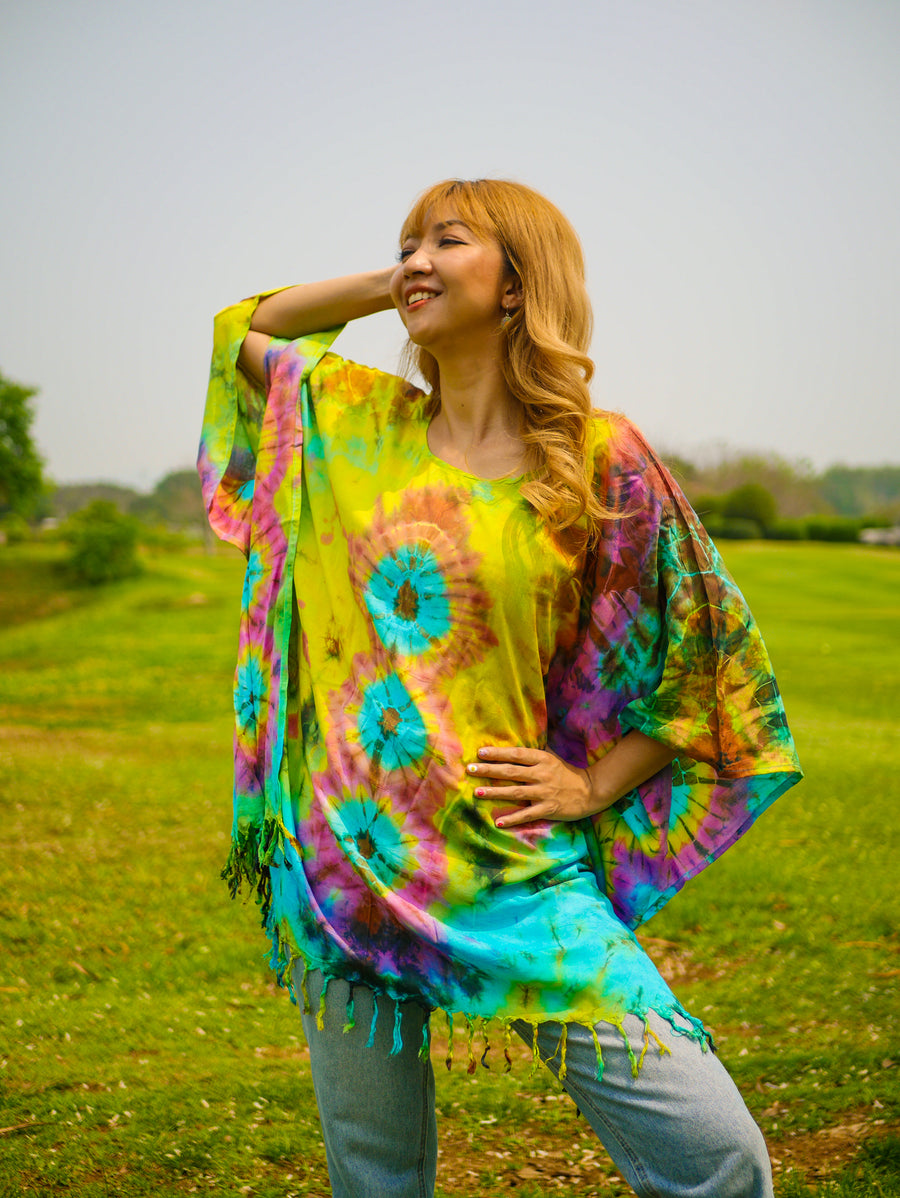 T0362- Hand Dyed Tunic Boho Kaftan Blouse Hippie Oversize Tops