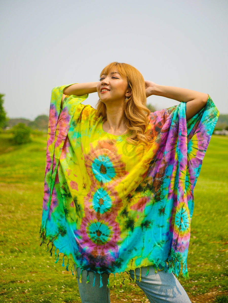 T0362- Hand Dyed Tunic Boho Kaftan Blouse Hippie Oversize Tops