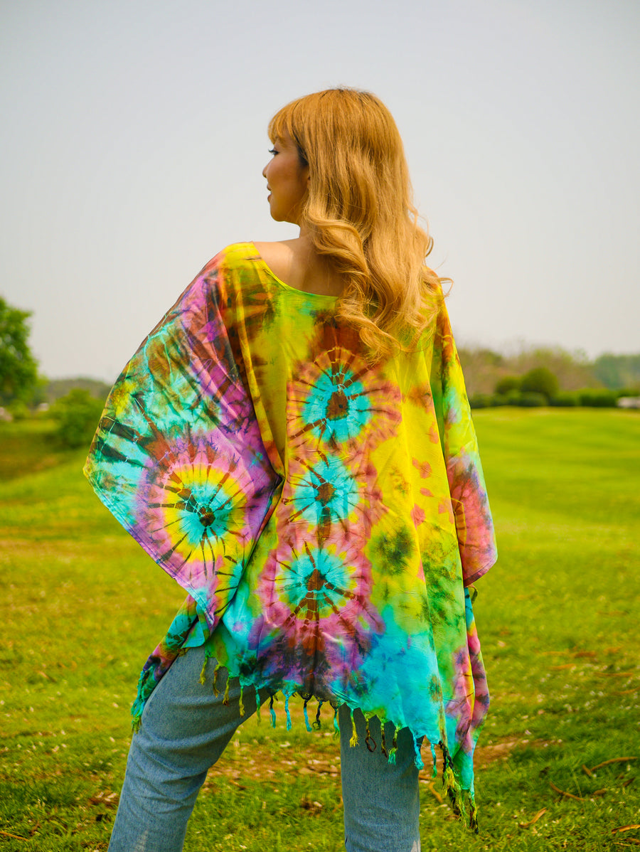 T0362- Hand Dyed Tunic Boho Kaftan Blouse Hippie Oversize Tops