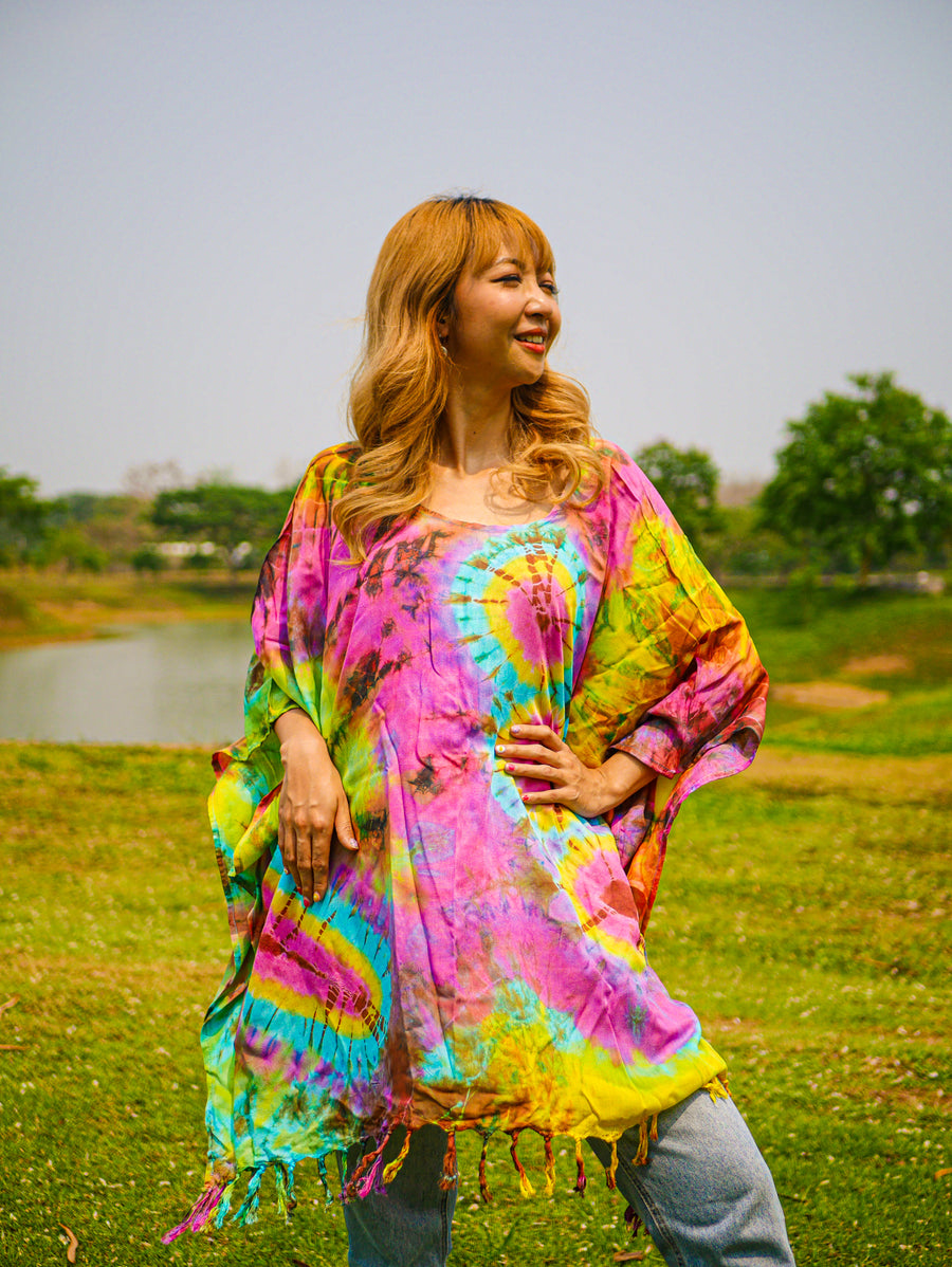 T0379- Hand Dyed Tunic Boho Kaftan Blouse Hippie Oversize Tops