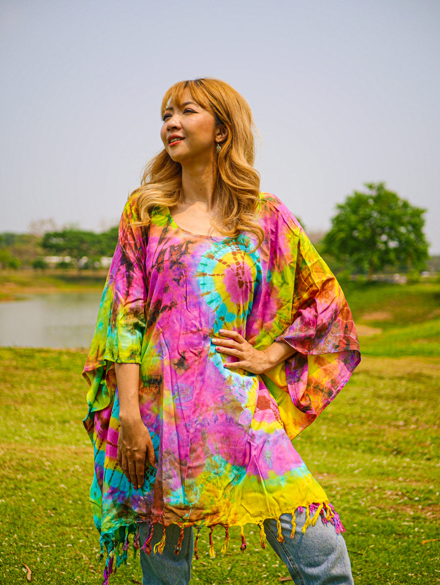 T0379- Hand Dyed Tunic Boho Kaftan Blouse Hippie Oversize Tops