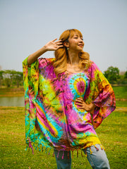 T0379- Hand Dyed Tunic Boho Kaftan Blouse Hippie Oversize Tops