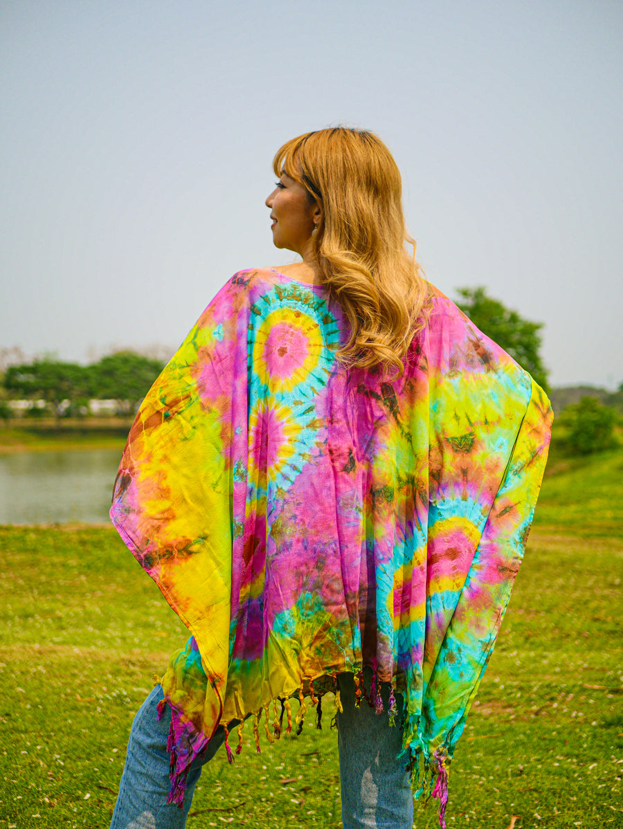 T0379- Hand Dyed Tunic Boho Kaftan Blouse Hippie Oversize Tops