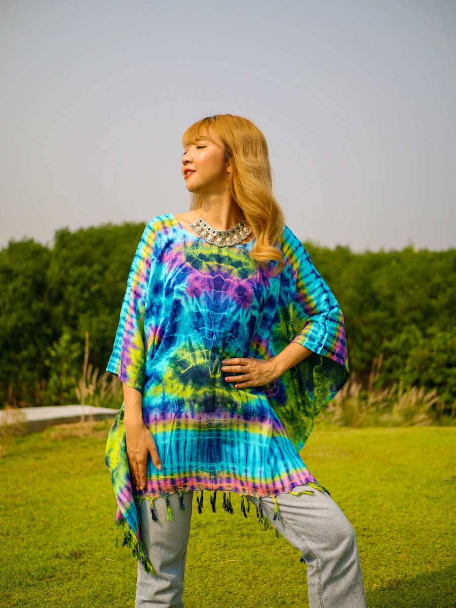 T0773- Hand Dyed Tunic Boho Kaftan Blouse Hippie Oversize Tops