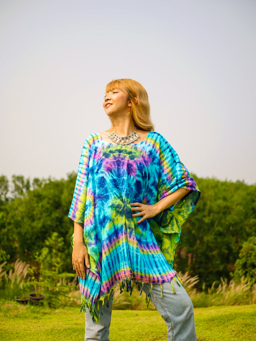 T0773- Hand Dyed Tunic Boho Kaftan Blouse Hippie Oversize Tops