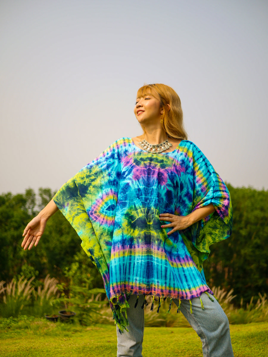 T0773- Hand Dyed Tunic Boho Kaftan Blouse Hippie Oversize Tops