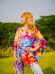 Rainbow Ripple Poncho Hand Dyed Tunic Kaftan Blouse Oversize Top