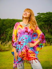 Rainbow Ripple Poncho Hand Dyed Tunic Kaftan Blouse Oversize Top