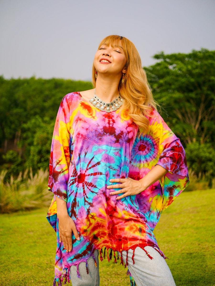 T7083- Hand Dyed Tunic Boho Kaftan Blouse Hippie Oversize Tops