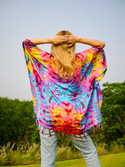 Rainbow Ripple Poncho Hand Dyed Tunic Kaftan Blouse Oversize Top