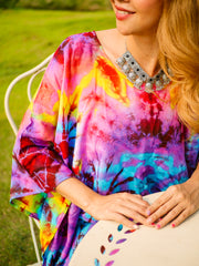 Rainbow Ripple Poncho Hand Dyed Tunic Kaftan Blouse Oversize Top