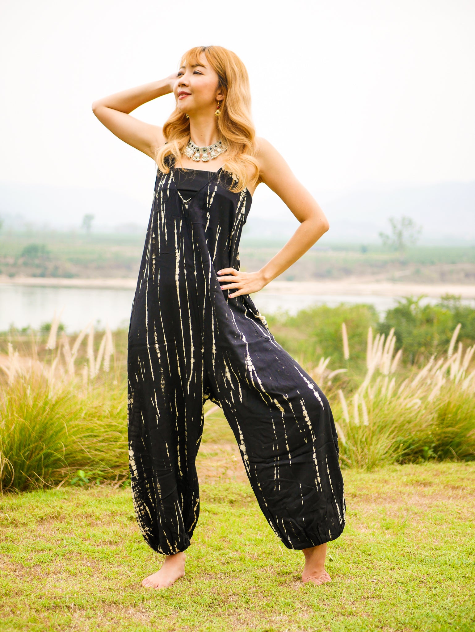 K0905- Hand Dyed  Hippie Racerback Jumpsuit Romper