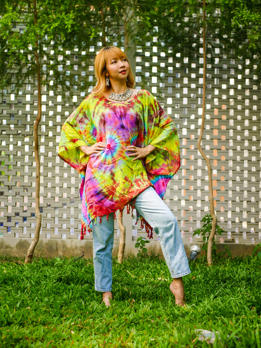 T0070- Hand Dyed Tunic Boho Kaftan Blouse Hippie Oversize Tops