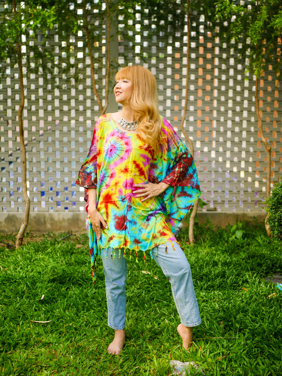 T0100- Hand Dyed Tunic Boho Kaftan Blouse Hippie Oversize Tops