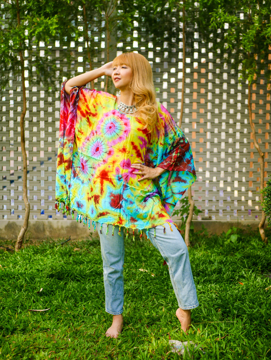 T0100- Hand Dyed Tunic Boho Kaftan Blouse Hippie Oversize Tops