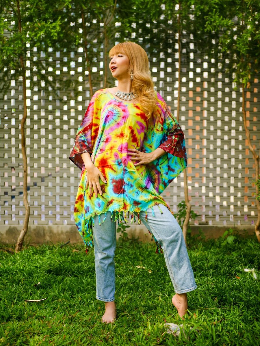 T0100- Hand Dyed Tunic Boho Kaftan Blouse Hippie Oversize Tops