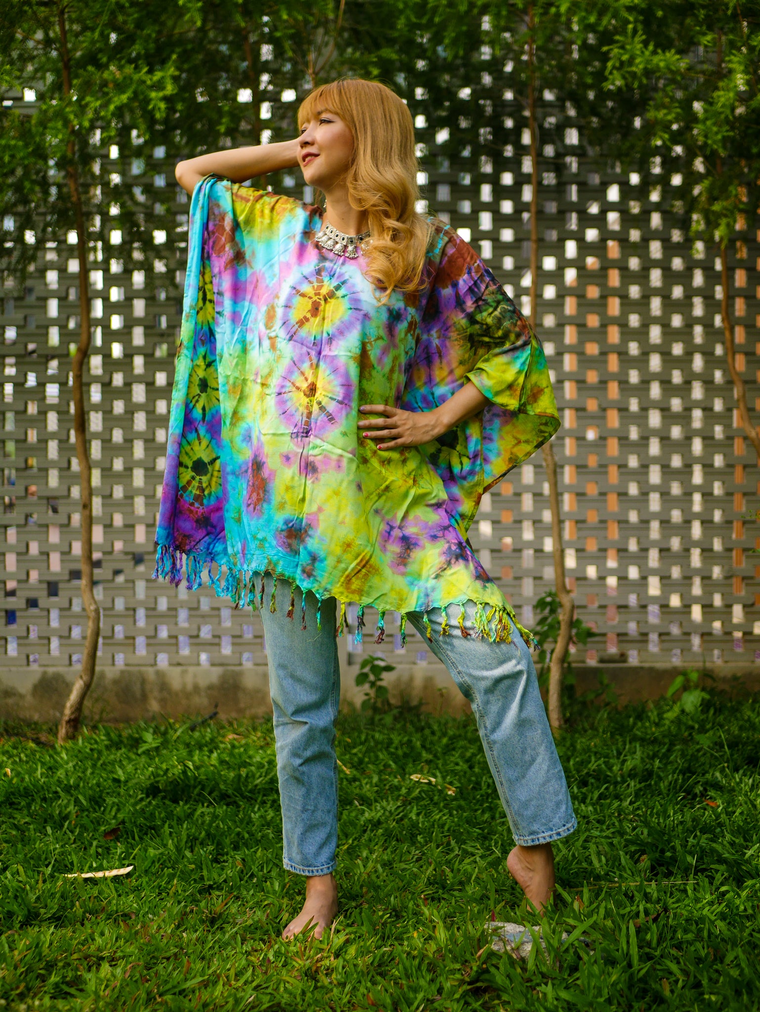 T0111- Hand Dyed Tunic Boho Kaftan Blouse Hippie Oversize Tops