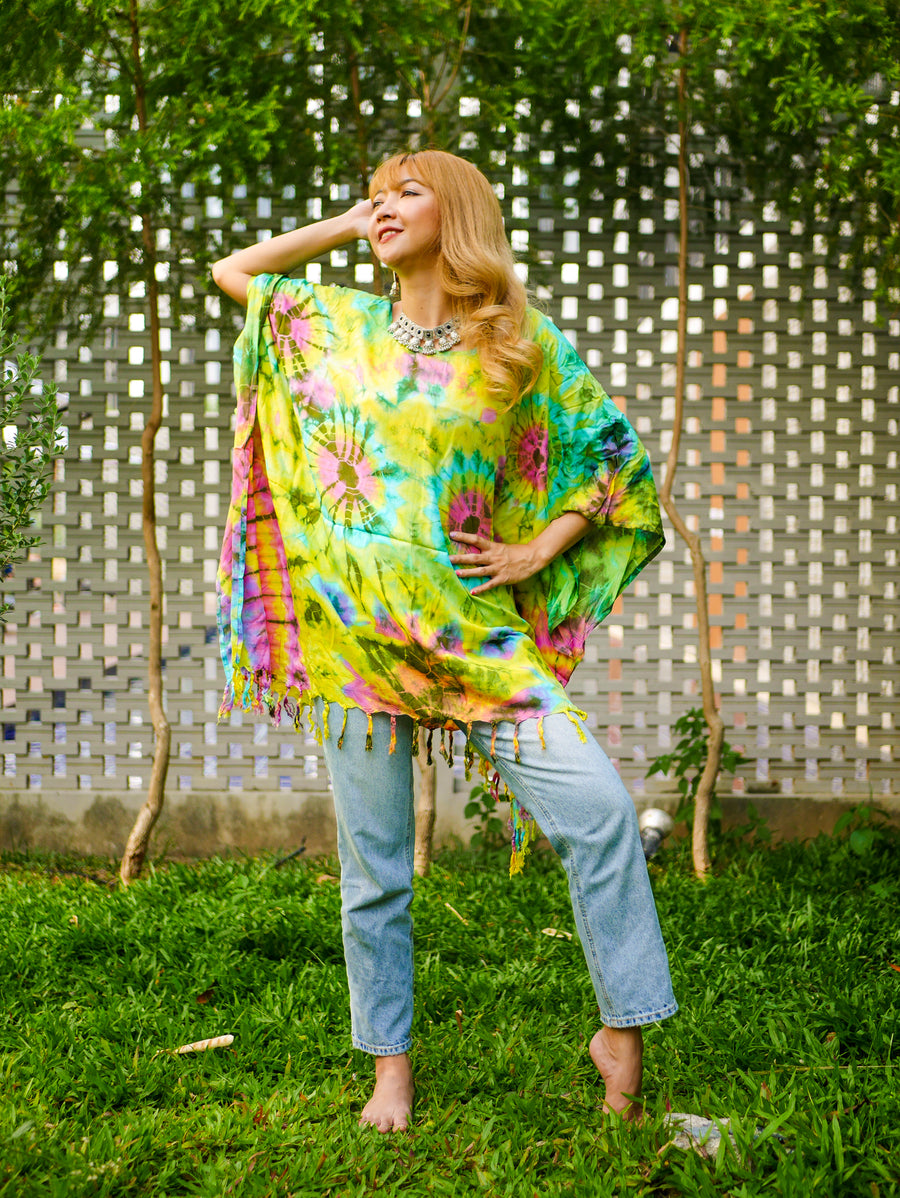 T0176- Hand Dyed Tunic Boho Kaftan Blouse Hippie Oversize Tops