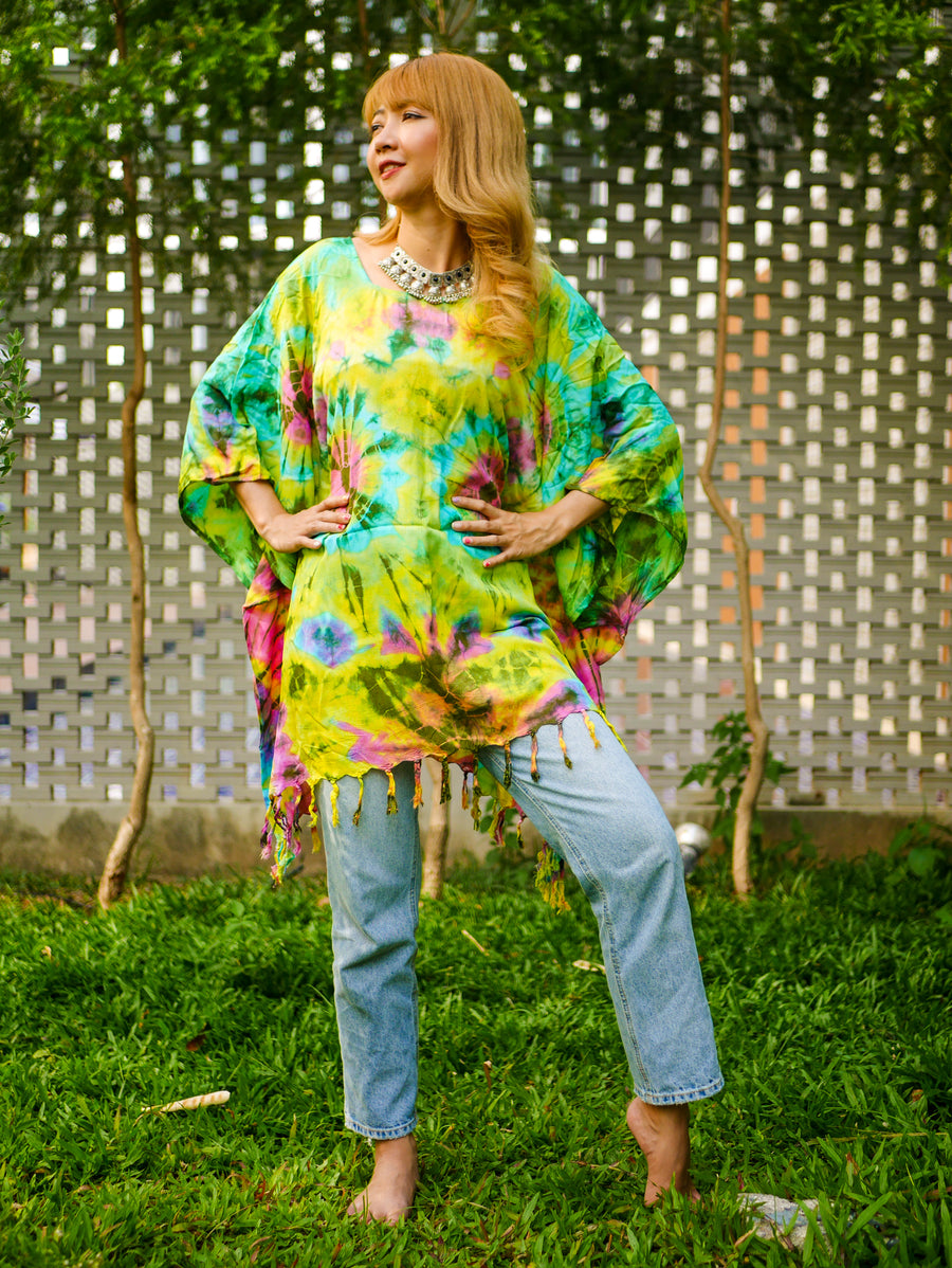 T0176- Hand Dyed Tunic Boho Kaftan Blouse Hippie Oversize Tops