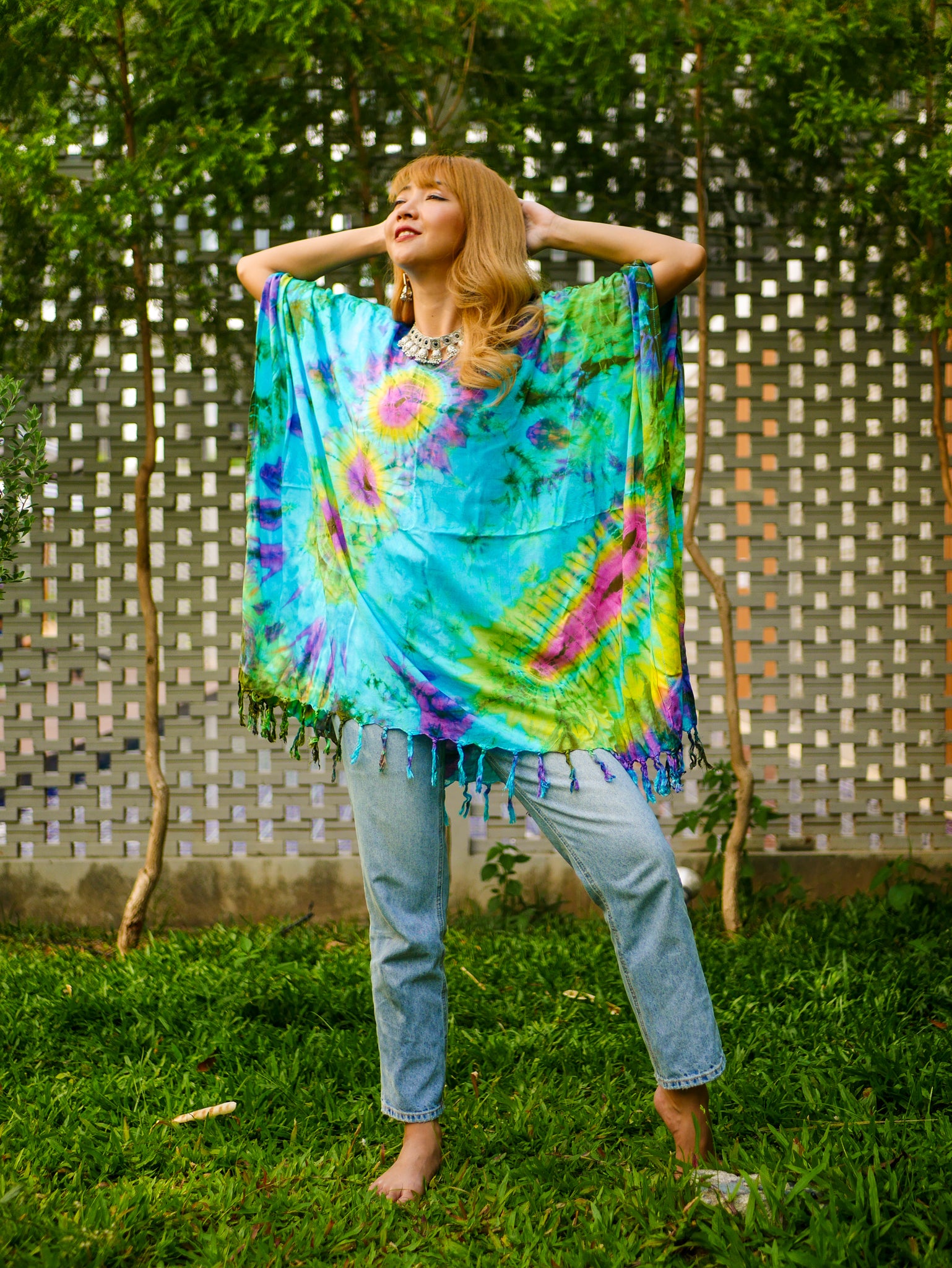 T0220- Hand Dyed Tunic Boho Kaftan Blouse Hippie Oversize Tops