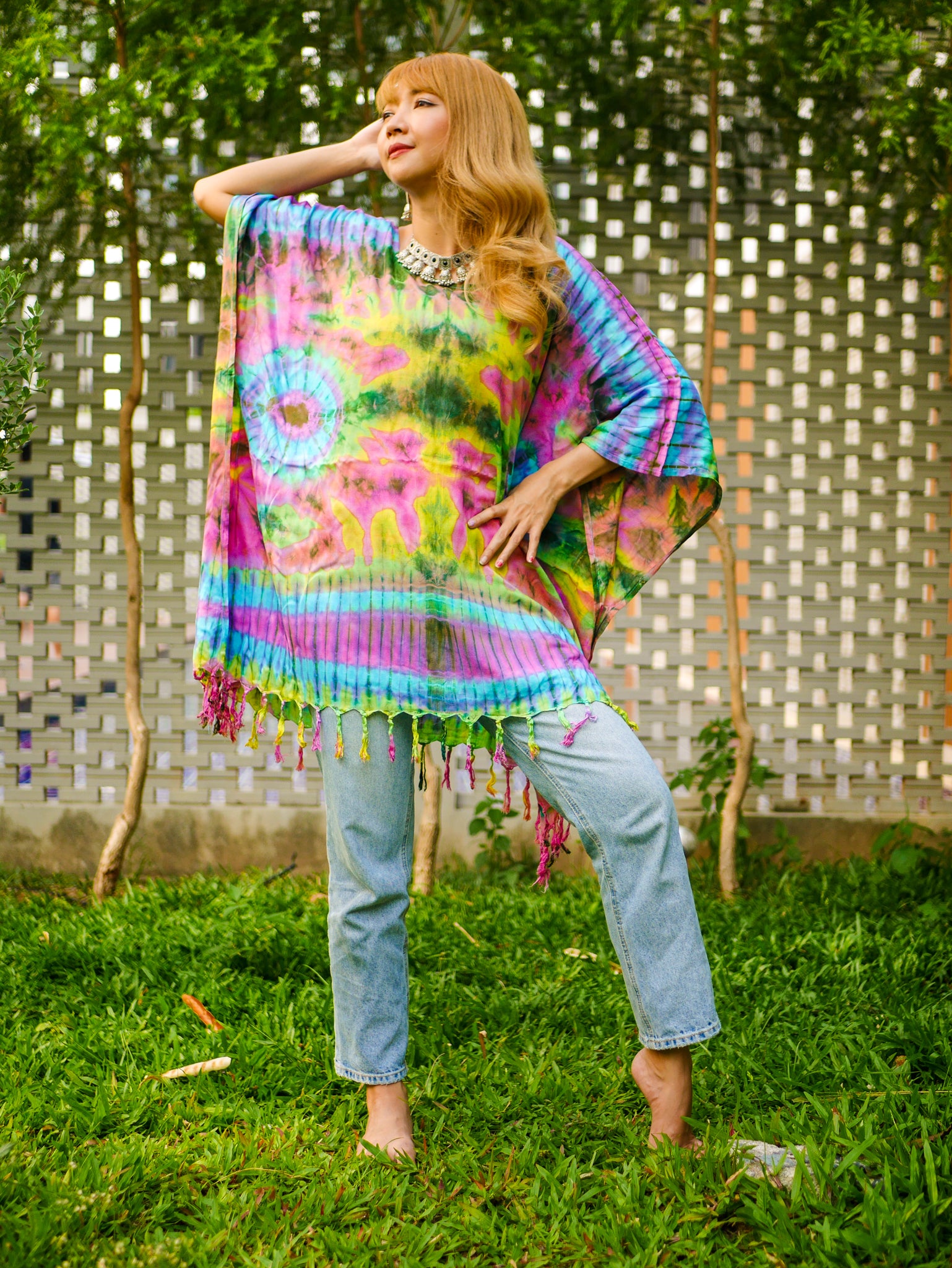 T0236- Hand Dyed Tunic Boho Kaftan Blouse Hippie Oversize Tops