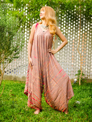 J0250- Hand Dyed Wide Leg Boho Hippie Jumpsuits Rompers Pants with Pockets