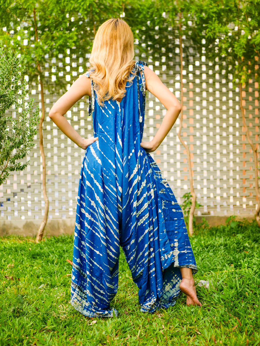 J0302- Hand Dyed Wide Leg Boho Hippie Jumpsuits Rompers Pants with Pockets