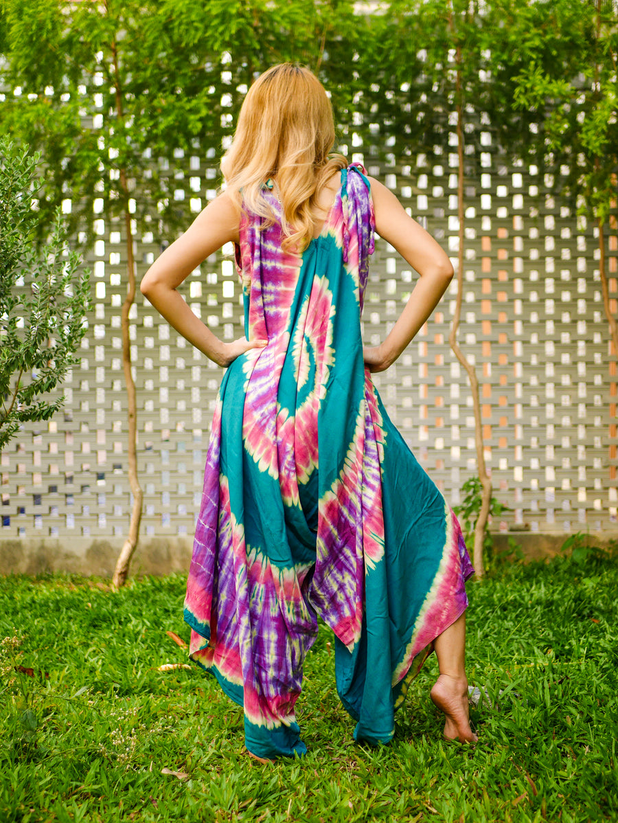 J0336- Hand Dyed Wide Leg Boho Hippie Jumpsuits Rompers Pants with Pockets