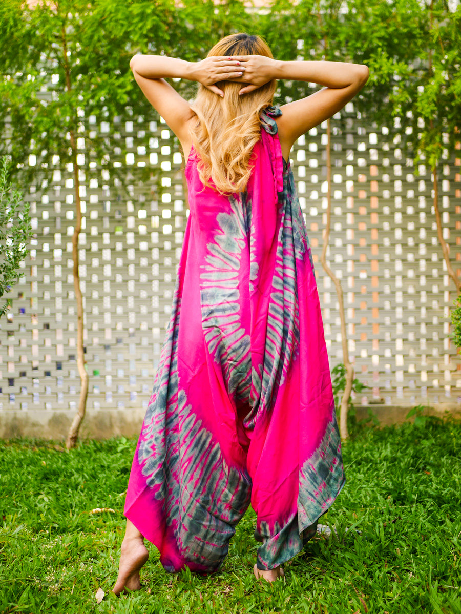 J0361- Hand Dyed Wide Leg Boho Hippie Jumpsuits Rompers Pants with Pockets