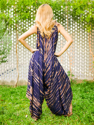 J0471- Hand Dyed Wide Leg Boho Hippie Jumpsuits Rompers Pants with Pockets