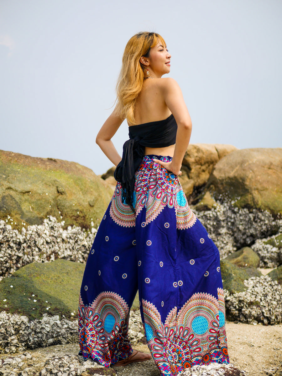 Blue Mandala Wide Leg Palazzo Pants