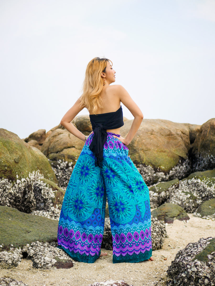 Teal Green Mandala Wide Leg Palazzo Pants