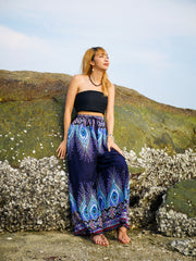 Blue Peacock Wide Leg Palazzo Pants