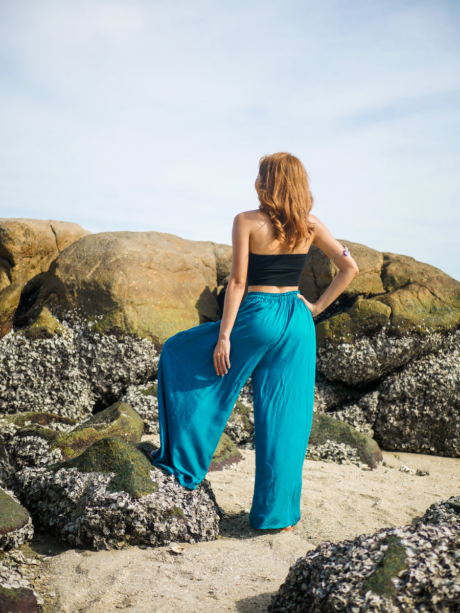 Turquoise Blue Wide Leg Palazzo Pants