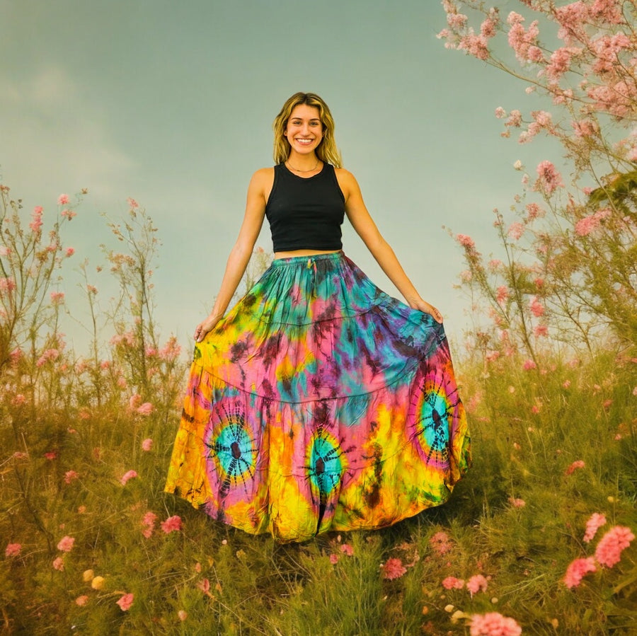 K4294- Hand Dyed Tiered Maxi Hippie Skirt