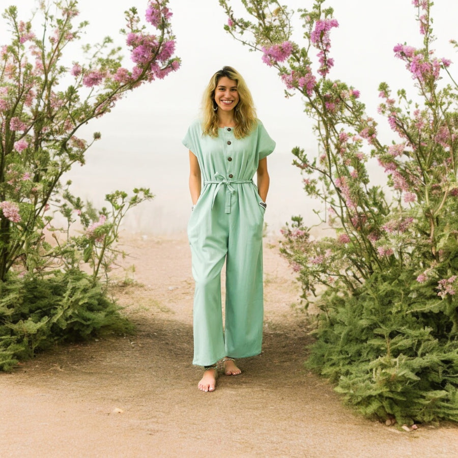 Mint Natural Cotton Jumpsuits with Pockets