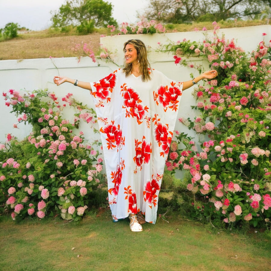 Orange White Hibiscus Kaftan