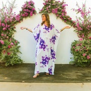 Purple White Hibiscus Kaftan