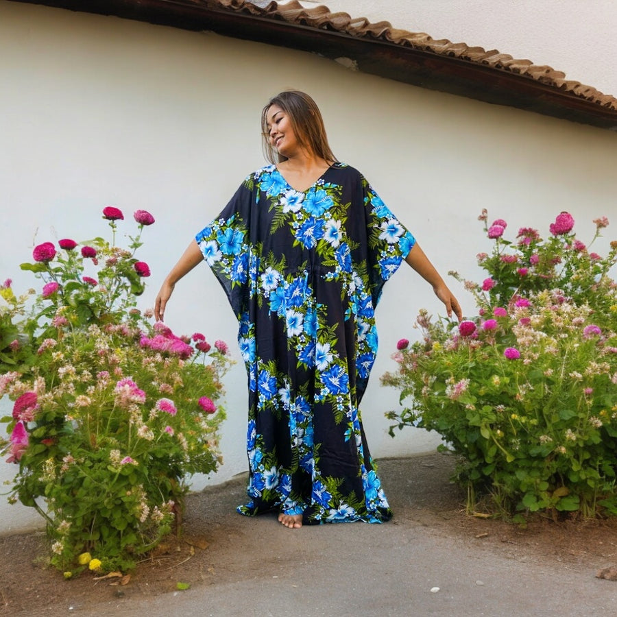 Blue Twine Hibiscus Kaftan