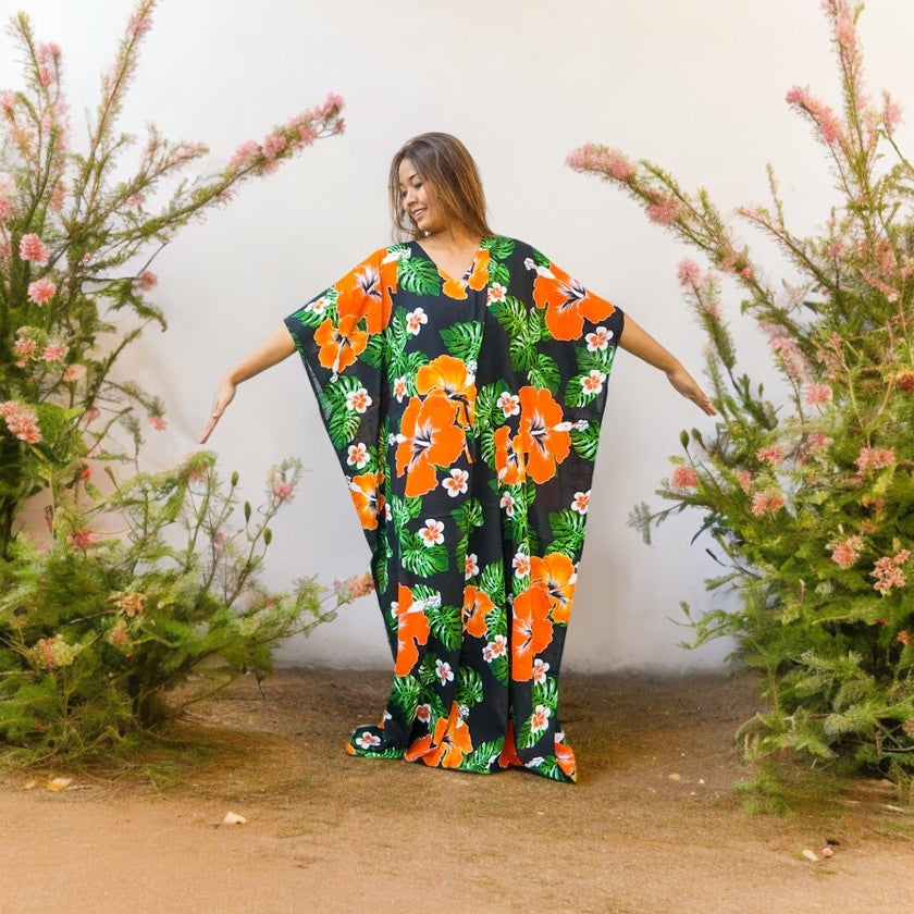 Orange Tropical Hibiscus Kaftan