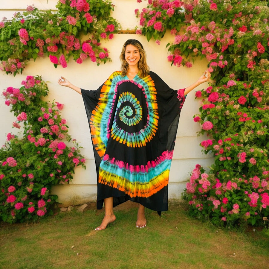 Black Red Swirl Tie Dye Kaftan