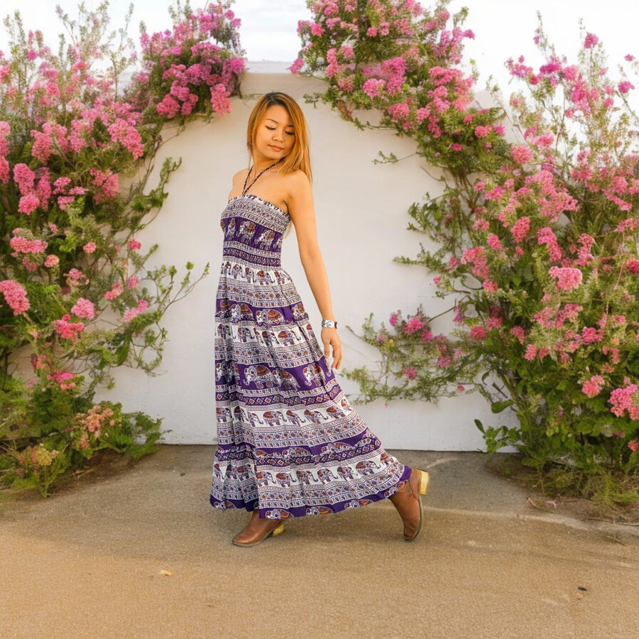 Purple Elephant Tiered SunDress Maxi Dress