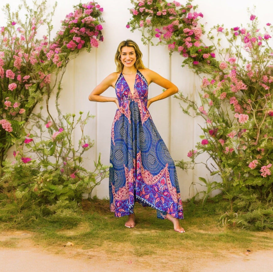 Purple Love Mandala Goddess Boho Maxi Dress Lamsri Bohemian