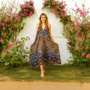 Blue Psychedelic Mandala Goddess Boho Maxi Dress