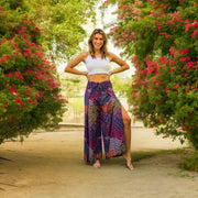 Purple Wild Peacock Palazzo Wrap Pants