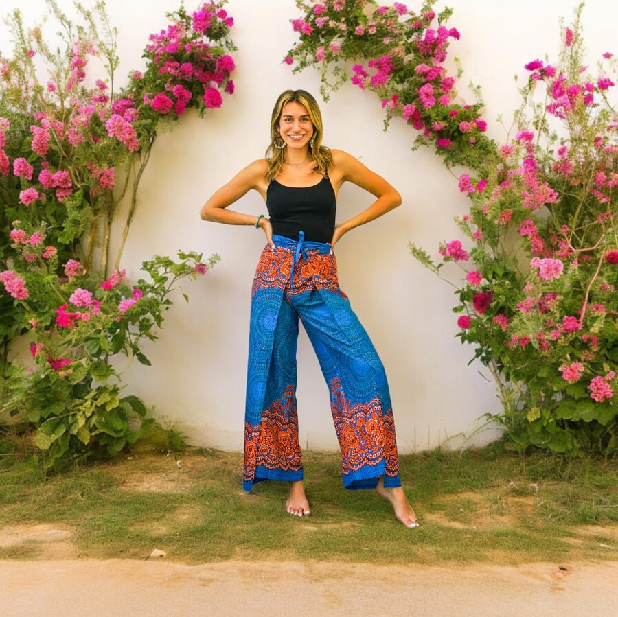 Pacific Blue Lotus Mandala Palazzo Wrap Pants