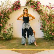 Black Royal Mandala Palazzo Wrap Pants